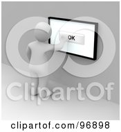 Royalty Free RF Clipart Illustration Of A 3d Blanco Man Pushing An Ok Button On A Touch Screen by Jiri Moucka