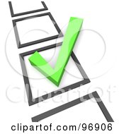 3d Green Check Mark In A Vertical List Of Boxes