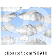 Royalty Free RF Clipart Illustration Of A Background Of Puffy White 3d Clouds In A Blue Sky