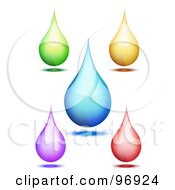 Poster, Art Print Of Digital Collage Of Five Shiny Water Droplets With Shadows