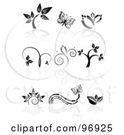 Poster, Art Print Of Digital Collage Of Black And White Floral And Butterfly Logo Icon Designs
