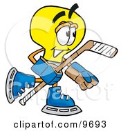 Light Bulb Mascot Cartoon Character Playing Ice Hockey