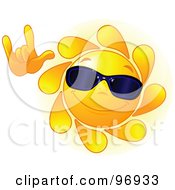 Poster, Art Print Of Cute Sun Face Wearing Shades And Gesturing With One Hand