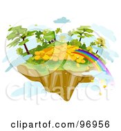 Poster, Art Print Of Rainbow Ending At A Pile Of Gold And A Leprechaun Hat On A Floating Island