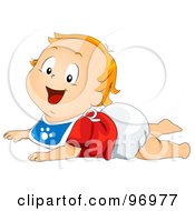 Poster, Art Print Of Red Haired Baby Boy In A Bib Resting On His Belly On The Floor