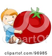 Poster, Art Print Of Happy Red Haired Boy Hugging A Giant Tomato