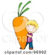 Poster, Art Print Of Happy Blond Boy Carrying A Giant Carrot