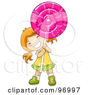 Poster, Art Print Of Happy Red Haired Girl Carrying A Giant Loli Pop