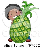 Poster, Art Print Of Happy Black Boy Standing Behind A Giant Pineapple