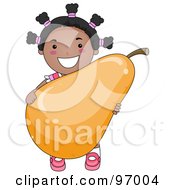 Poster, Art Print Of Happy Black Girl Carrying A Giant Pear