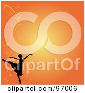 Poster, Art Print Of Orange Ballet Background Of A Silhouetted Ballerina And Fireworks