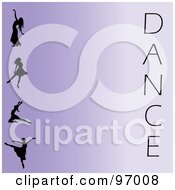 Poster, Art Print Of Purple Ballet Background With Silhouetted Ballerinas And The Word Dance