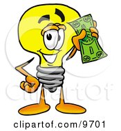 Poster, Art Print Of Light Bulb Mascot Cartoon Character Holding A Dollar Bill