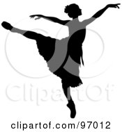 Royalty Free RF Clipart Illustration Of A Black Ballerina Silhouette Dancing With Her Arms Out And One Leg Up by Pams Clipart #COLLC97012-0007