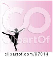 Royalty Free RF Clipart Illustration Of A Pink Ballerina Background With A Silhouetted Dancer And Pink Ribbons by Pams Clipart