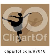 Royalty Free RF Clipart Illustration Of A Graceful Ballerina In Silhouette Dancing Over A Shadow On Brown by Pams Clipart