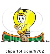 Light Bulb Mascot Cartoon Character Rowing A Boat