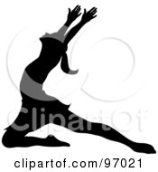 Poster, Art Print Of Black Silhouetted Ballerina Lunging Onto Her Knee