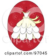Royalty-Free Rf Clipart Illustration Of A Cream And Yellow Wedding Dress On A Hanger Over A Red Floral Oval