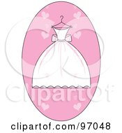 Poster, Art Print Of White And Pink Wedding Dress On A Hanger Over A Pink Heart Oval
