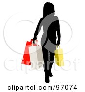 Poster, Art Print Of Black Silhouetted Woman Carrying Colorful Shopping Bags