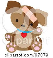 Poster, Art Print Of Brown Puppy Dog Sitting With A Bandage On His Head