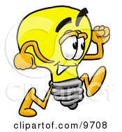 Clipart Picture Of A Light Bulb Mascot Cartoon Character Running