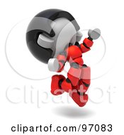 3d Red Asian Robot Character Jumping And Facing Right