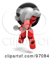 Poster, Art Print Of 3d Red Asian Robot Character Jumping And Facing Front