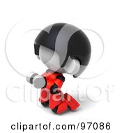 Royalty Free RF Clipart Illustration Of A 3d Red Asian Robot Character Kneeling And Begging by Tonis Pan