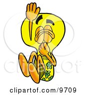 Clipart Picture Of A Light Bulb Mascot Cartoon Character Plugging His Nose While Jumping Into Water