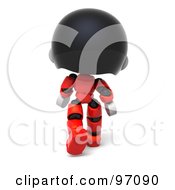 3d Red Asian Robot Character Walking Away