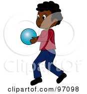 Poster, Art Print Of Little Black Boy Walking And Holding A Ball