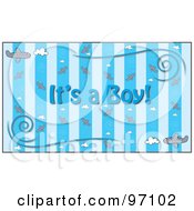 Poster, Art Print Of Blue Its A Boy Background With Stripes Planes And Swirls