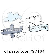 Royalty Free RF Clipart Illustration Of An Airplane With A Blue Its A Boy Announcement Banner In The Sky