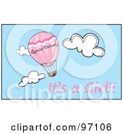 Royalty Free RF Clipart Illustration Of A Special Delivery Hot Air Balloon In A Cloudy Sky With Its A Girl Text by Pams Clipart