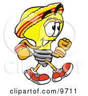 Poster, Art Print Of Light Bulb Mascot Cartoon Character Speed Walking Or Jogging