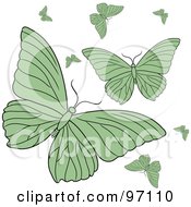 Royalty Free RF Clipart Illustration Of A Group Of Fluttering Green Butterflies by Pams Clipart
