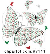 Poster, Art Print Of Group Of Fluttering Floral Patterned Butterflies