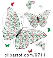 Royalty Free RF Clipart Illustration Of A Group Of Fluttering Floral Patterned Butterflies