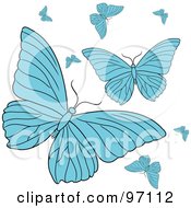 Royalty Free RF Clipart Illustration Of A Group Of Fluttering Blue Butterflies