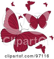 Royalty Free RF Clipart Illustration Of A Group Of Fluttering Red Butterflies