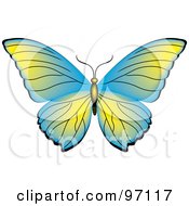 Royalty Free RF Clipart Illustration Of A Blue And Green Butterfly With Open Wings by Pams Clipart
