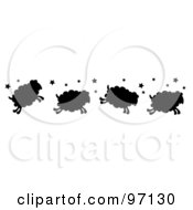 Poster, Art Print Of Border Of Four Silhouetted Jumping Sheep With Stars