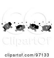 Border Of Four Numbered Silhouetted Jumping Sheep With Stars