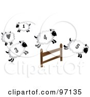Four Numbered Sheep Leaping Over A Fence