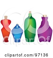 Poster, Art Print Of Row Of Colorful Frosted Glass Bottles With Corks