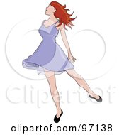 Poster, Art Print Of Relaxed Red Haired Woman Dancing In A Short Purple Dress