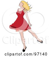 Royalty Free RF Clipart Illustration Of A Relaxed Blond Woman Dancing In A Short Red Dress by Pams Clipart
