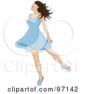 Royalty Free RF Clipart Illustration Of A Relaxed Brunette Woman Dancing In A Short Blue Dress